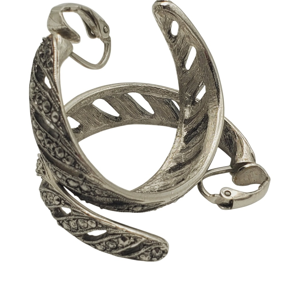 Avon Hoop Earrings Silver Tone Faux Marcasite Clip On Openwork Timeless Style 92 - Picture 4 of 7